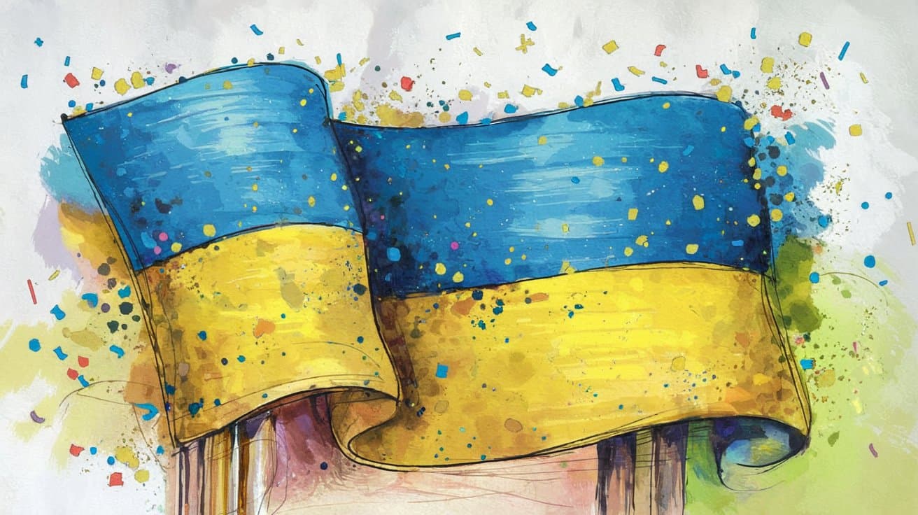 Happy Birthday song lyrics in Ukrainian with traditional embroidery patterns